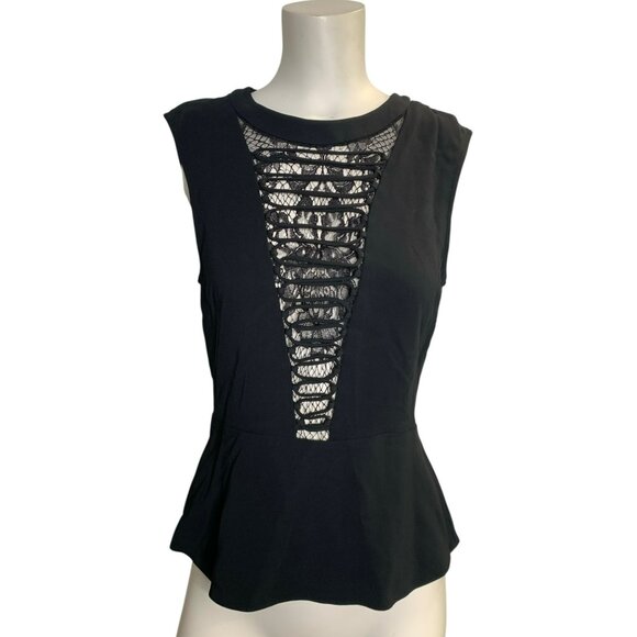 A.L.C. Black Marin Coquette Sheer Lace Plunge Peplum Top Size 2 NWT Tank - Picture 5 of 5